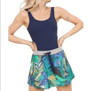 NEW Aerie Offline Ribbed Cutout Romper Dress Sz Medium Blue Tropical